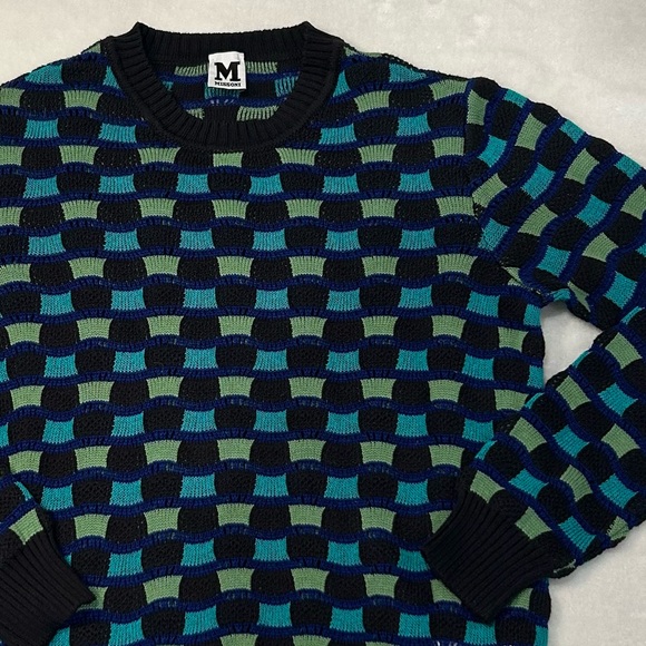 Missoni sweater wavy check knit blue green black nwot crew neck women’s medium - Picture 6 of 13